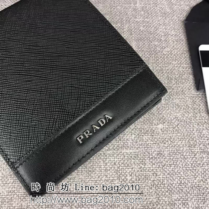 PRADA普拉達 專櫃最新款 頂級原單十字紋牛皮 男士短款錢夾 2M0513 DD1309
